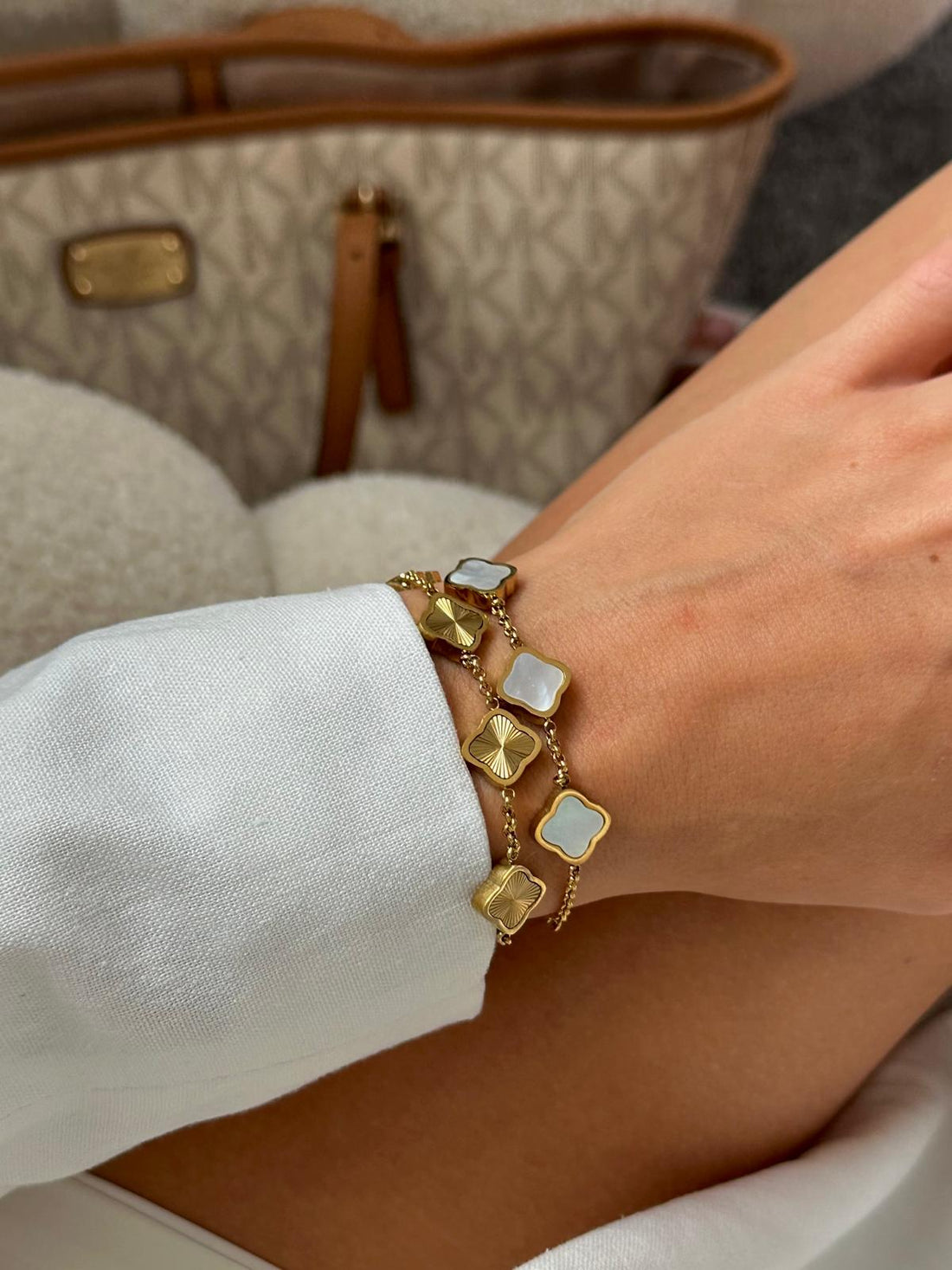 Celine Clover Bracelet - White-Gold